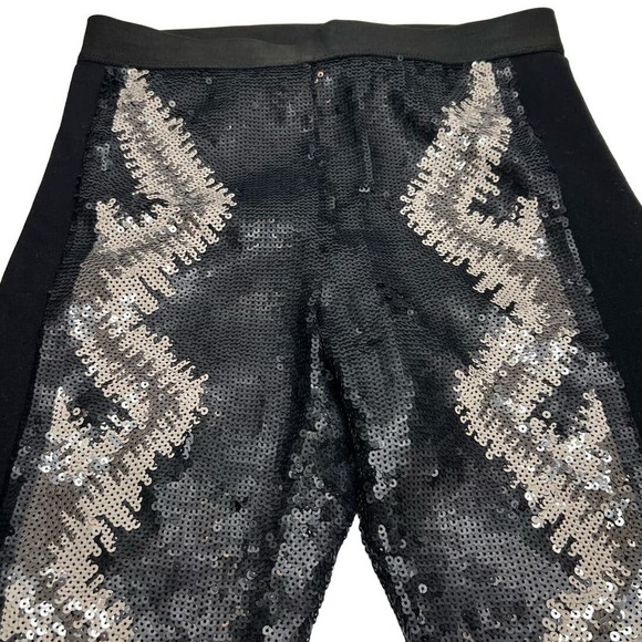 BCBGMAXAZRIA Black Mosaic Aztec Sequin-Embellished Tile Leggings X-Small - Picture 1 of 9